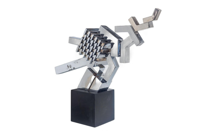 Cubist Sculpture in Mirror Polished Chrome