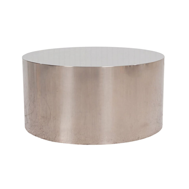Custom Polished Metal Drum Coffee Table in the Style of Brueton, 1980