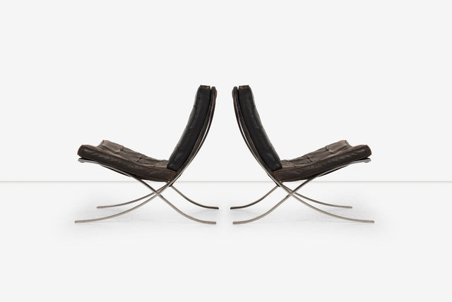 Rare Early Pair of Mies van der Rohe Barcelona Chairs & Ottoman, c. 1960