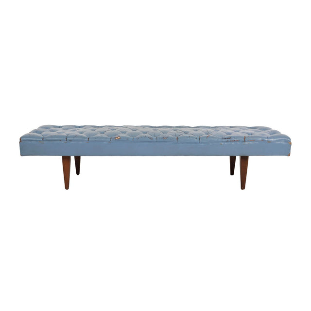 Kipp Stewart for Calvin Furniture Blue Leather Diamond Tufted Daybed 1960c.