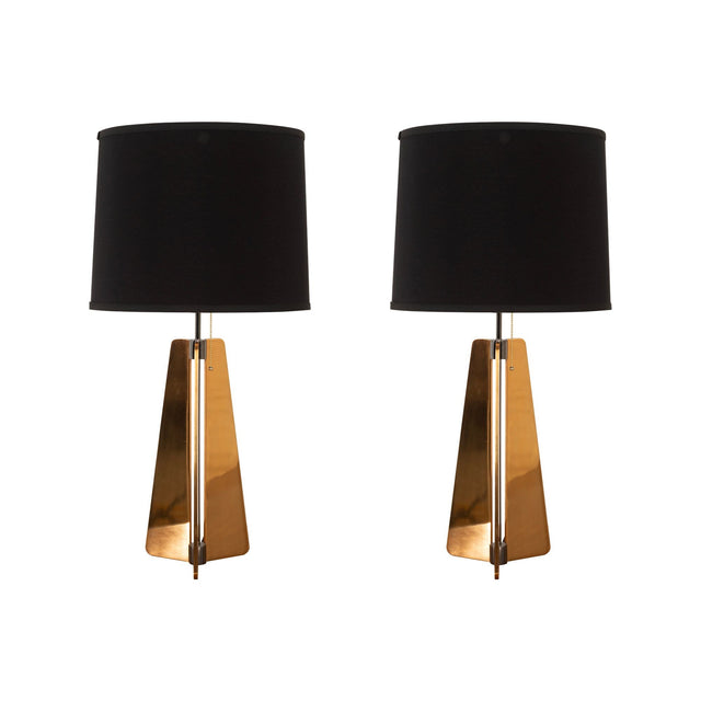 Pair of Custom Solid Brass Obelisk Table Lamps, Circa 2000