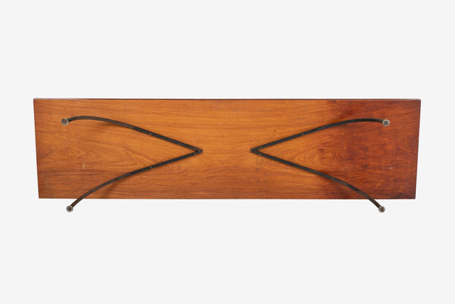 Arthur Espenet Carpenter Wrought Iron Coffee Table in Narra Wood, c. 1965