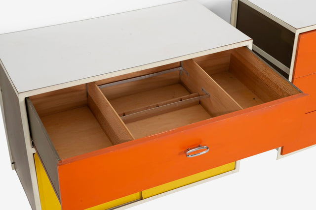 George Nelson for Herman Miller Custom for Hugh DuPree Steel Frame Cabinets Orange and Yellow 1960