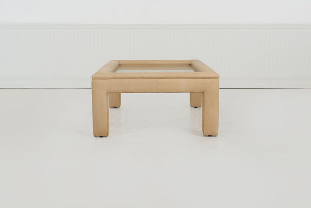 Karl Springer Style Padded Leather Coffee Table, c. 1980