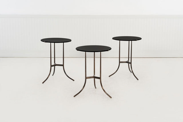 Set of Three Cedric Hartman Bronze & Black Granite Side Tables,1970s