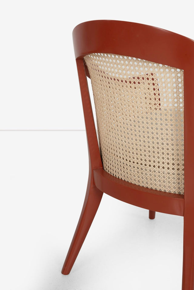Harvey Probber Set of Four Occasional Chairs, Salmon Lacquer & Cane, c. 1960