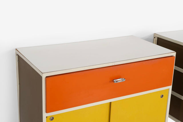 George Nelson for Herman Miller Custom for Hugh DuPree Steel Frame Cabinets Orange and Yellow 1960