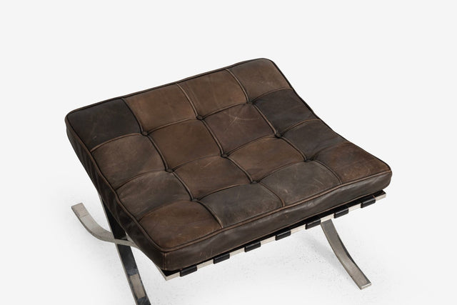 Rare Early Pair of Mies van der Rohe Barcelona Chairs & Ottoman, c. 1960