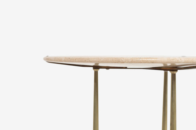 Cedric Hartman Model AE Side Table in Brass, Bronze, and Travertine, 1973