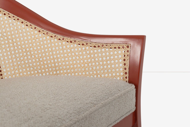 Harvey Probber Set of Four Occasional Chairs, Salmon Lacquer & Cane, c. 1960