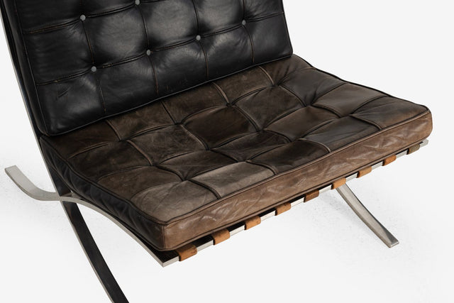 Rare Early Pair of Mies van der Rohe Barcelona Chairs & Ottoman, c. 1960