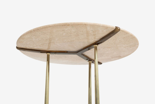 Cedric Hartman Model AE Side Table in Brass, Bronze, and Travertine, 1973