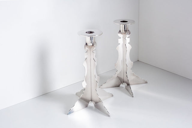 Robert Venturi Post Modern Silver Candleholders for Swid Powell