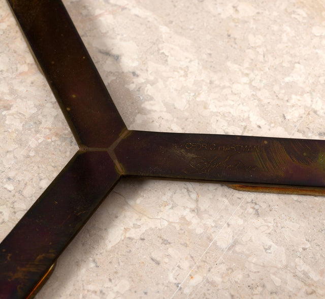Cedric Hartman Model AE Side Table in Brass, Bronze, and Travertine, 1973