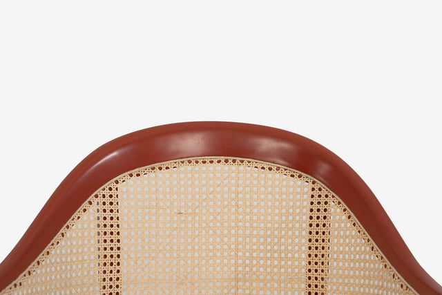 Harvey Probber Set of Four Occasional Chairs, Salmon Lacquer & Cane, c. 1960