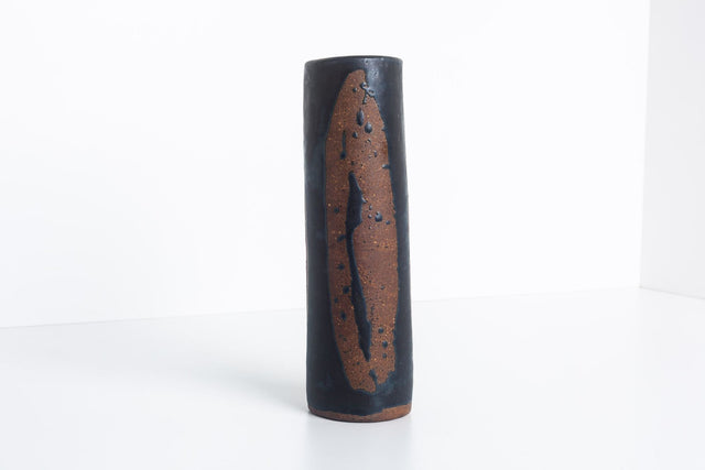 Tall Tar Glazed-over Bisque Ceramic Vase, Signed