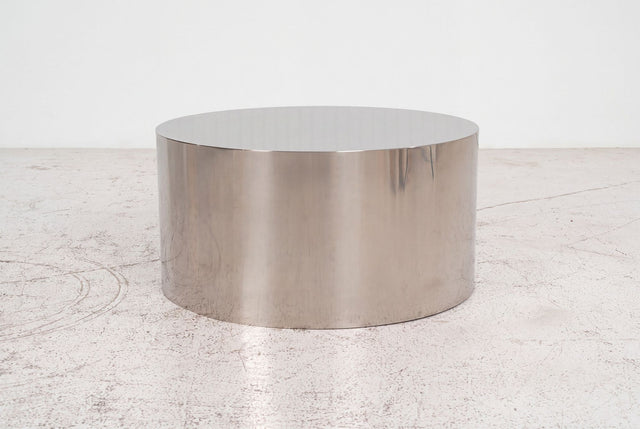 Custom Polished Metal Drum Coffee Table in the Style of Brueton, 1980