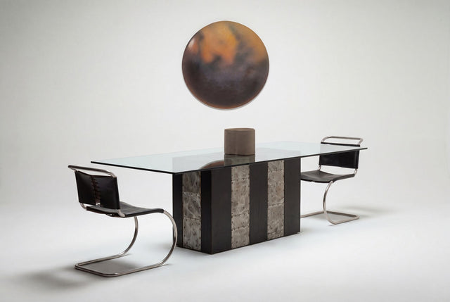 Paul Evans Style Dining Table with Glass Top, 1975 c.
