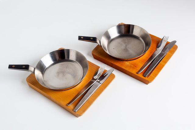 Carl Aubock Tableware Service Tray and Skillet for Two with Amboss 2060 Flatware