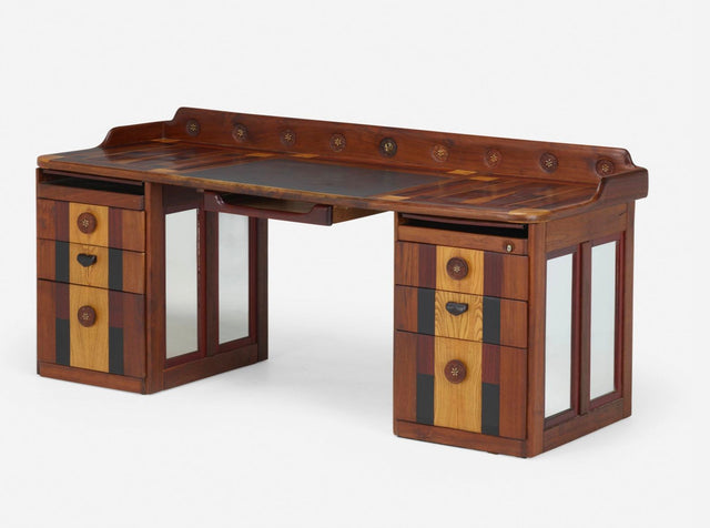 Phillip Lloyd Powell American Craft Custom Double Pedestal Desk, 1955