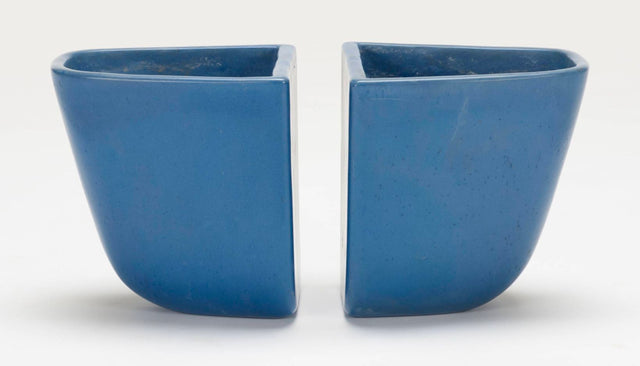 Pair of Architectural Pottery Domino Planters by Malcolm Leland in Rare Blue Glaze