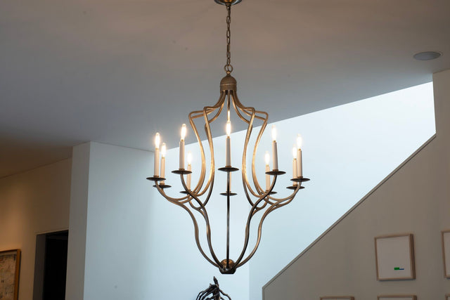 Paul Ferrante Custom Antiqued Silver Leaf 10 bulb Hand Forged Candelabra