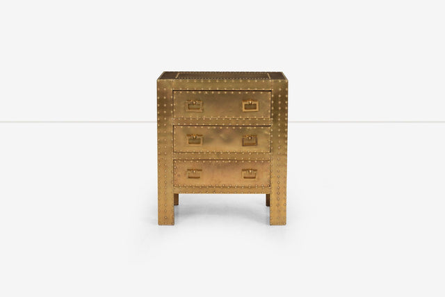 Sarreid Ltd. Brass Clad Collection Three Drawer Cabinet 1970's
