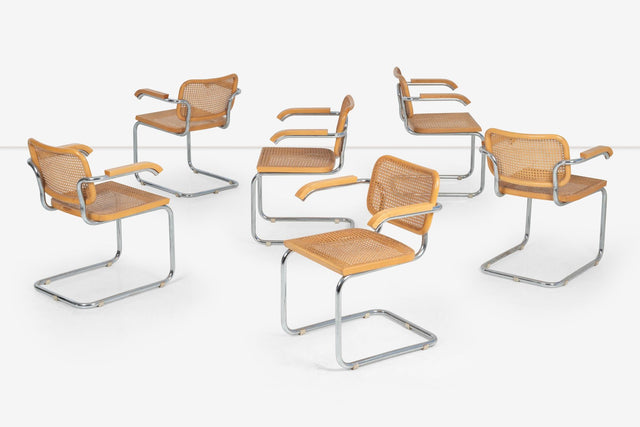 Marcel Breuer B64 Cesca Dining Chairs with Arms set of Six