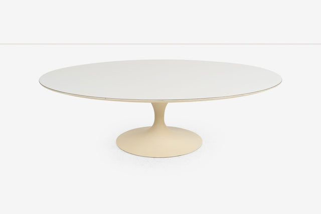 Vintage Eero Saarinen for Knoll International White Oval Tulip Cocktail Table Laminate Top Cast Iron Base 1957
