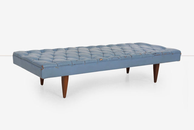 Kipp Stewart for Calvin Furniture Blue Leather Diamond Tufted Daybed c. 1960