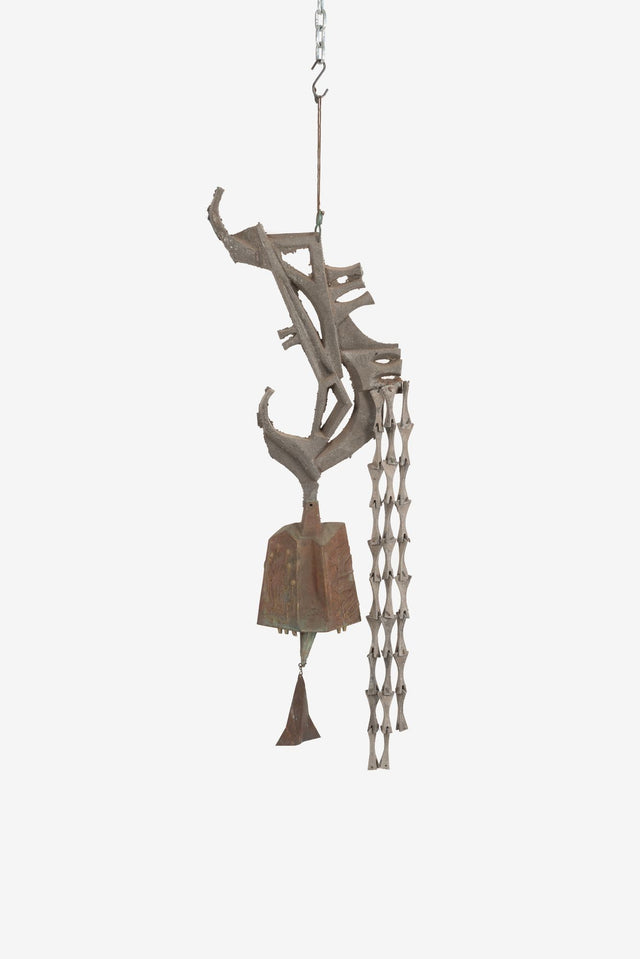 Monumental Paolo Soleri Brutalist Bronze Bell with Cast Aluminum Spine, 1960