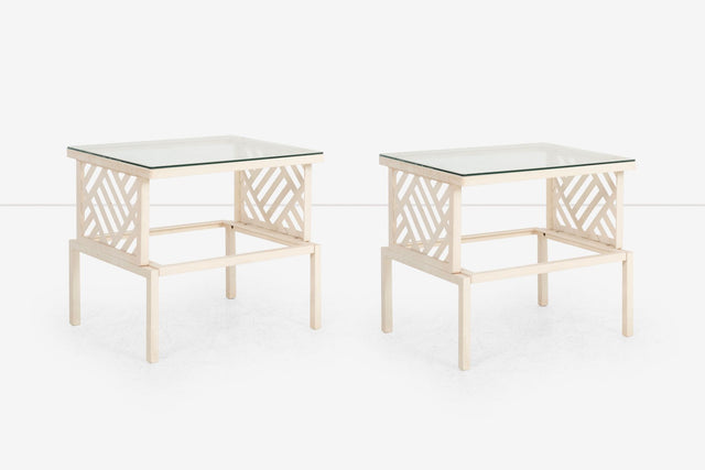 Pair of Richard L. Sandfort Aluminum End Tables and Ottomans, 1950