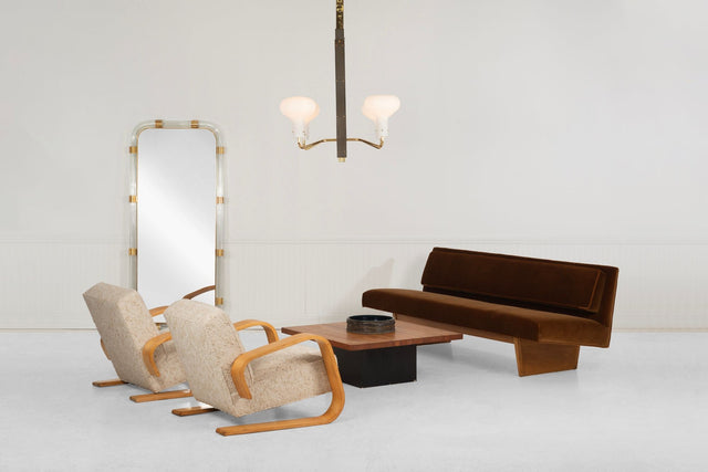 Harvey Probber Rare Slipper Sofa Mahogany Wood and Mohair c. 1955