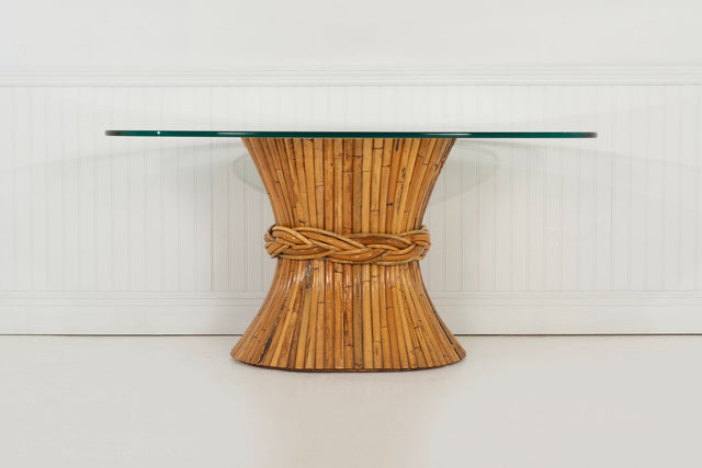 McGuire Sculptural Rattan & Bamboo "Sheaf of Wheat" Oval Console Table