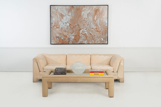 Karl Springer Style Padded Leather Coffee Table, c. 1980