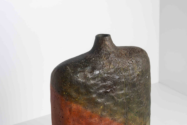 Monumental Fantoni Orange and Green Glazed Ceramic Vase