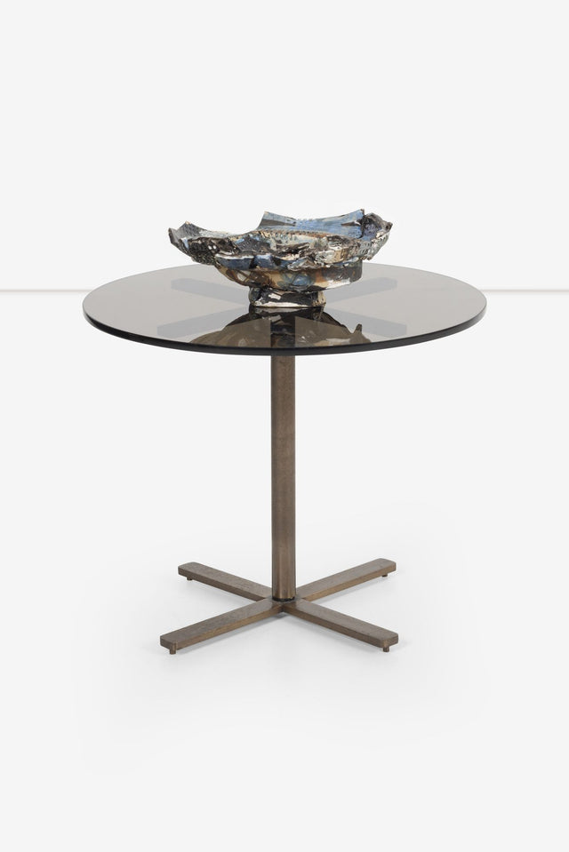 Nicos Zographos Bronze Base End Table with Glass Top, 1970s