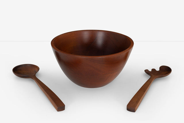 Arthur Espenet Carpenter Teak Bowl with Utensils, 1957