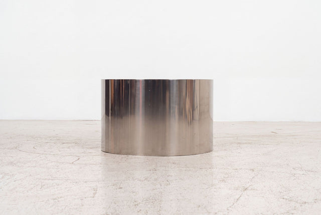 Custom Polished Metal Drum Side Table in the Style of Brueton, 1980