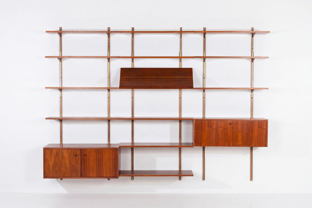 Edward Wormley for Dunbar Three-Bay Walnut & Brass Shelving System, 1952
