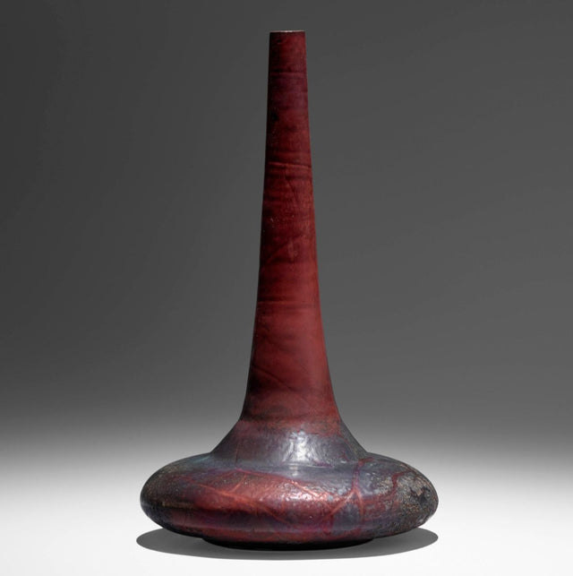 Gertrud and Otto Natzler Rare Squat Bottle Form with Long Neck, 1974