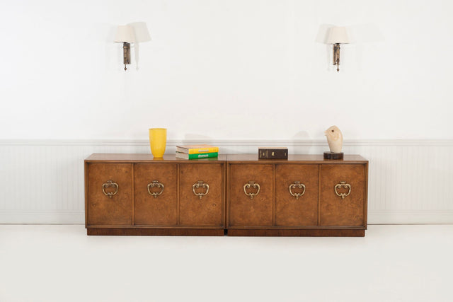 Benard Rhone for Mastercraft Cabinets, Burled Elm with Brass Knocker Pulls, 1965