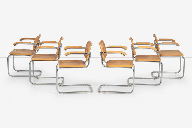 Marcel Breuer B64 Cesca Dining Chairs with Arms set of Six