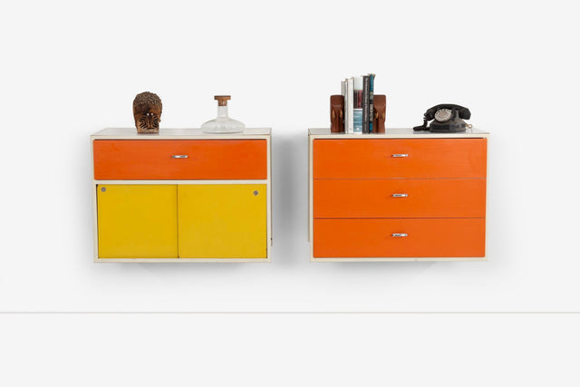 George Nelson for Herman Miller Custom for Hugh DuPree Steel Frame Cabinets Orange and Yellow 1960