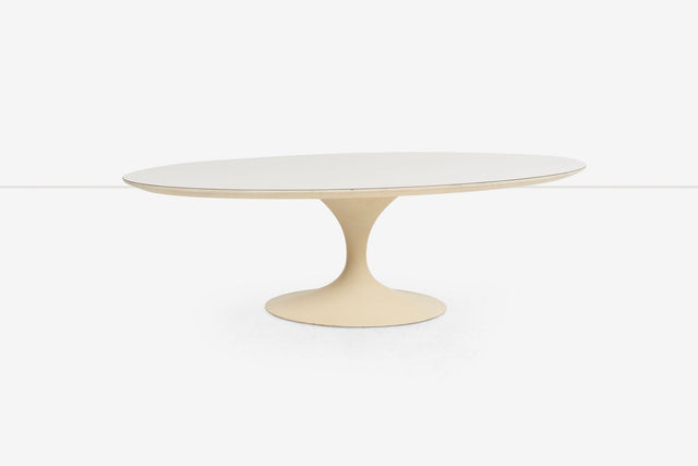 Vintage Eero Saarinen for Knoll International White Oval Tulip Cocktail Table Laminate Top Cast Iron Base 1957
