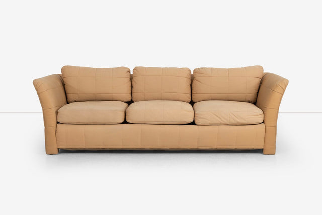 John Mascheroni for Swaim Furniture Quilted Tan Three Seat Sofa 1970's