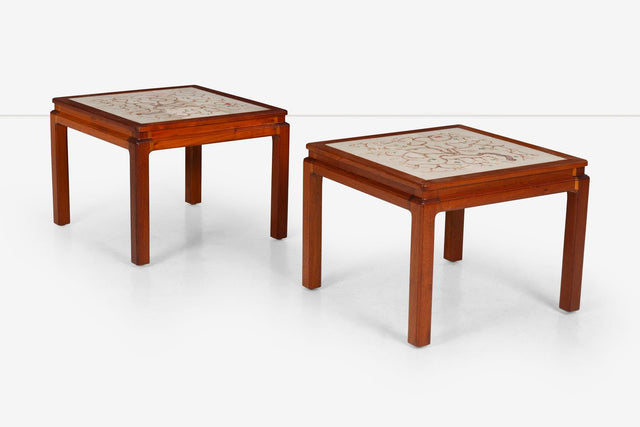 Pair of Parson End Tables by Edward Wormley for Dunbar with hand painted tiles