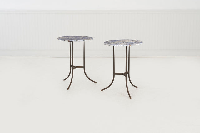 Pair of Cedric Hartman Bronze & Blue Bahia Granite Side Tables, c. 1970s