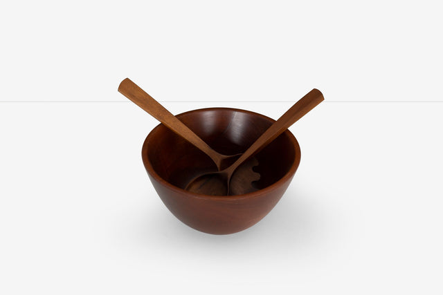 Arthur Espenet Carpenter Teak Bowl with Utensils, 1957