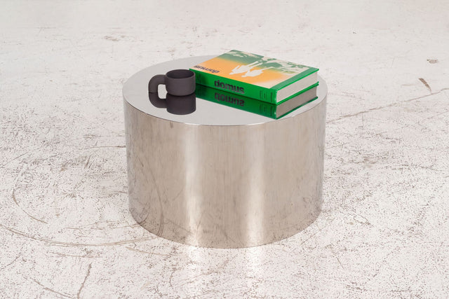 Custom Polished Metal Drum Side Table in the Style of Brueton, 1980
